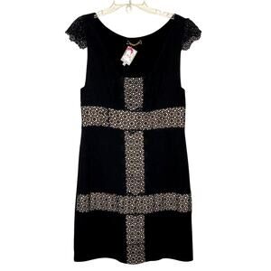 Anthropologie Yoana Baraschi Wms 10 Black Midi Dress Lace Details Feminine